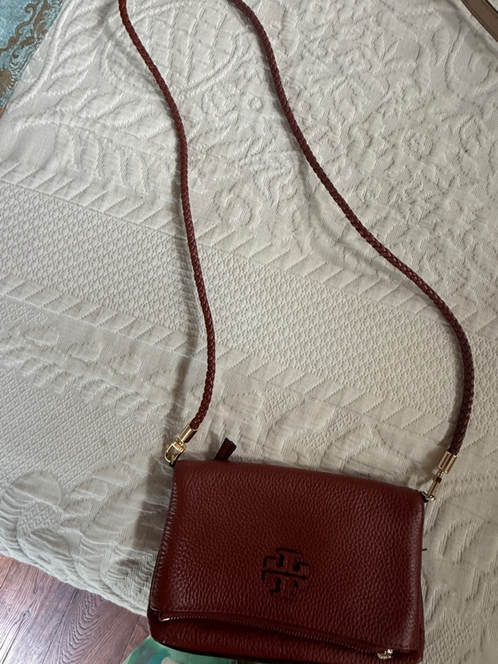Tory Burch Chestnut Brown Pebbled Leather Crossbody